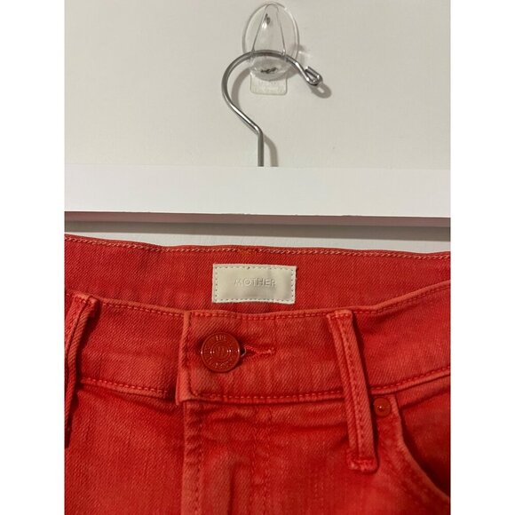 NEW Mother Red The Swooner Rascal Ankle Fray Jeans in Flame Scarlett Size 27 - Picture 4 of 8